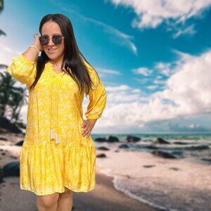 Natalie Martin Silk Mini Tunic Dress Floral Lightweight Pull-On Boho Cover-Up